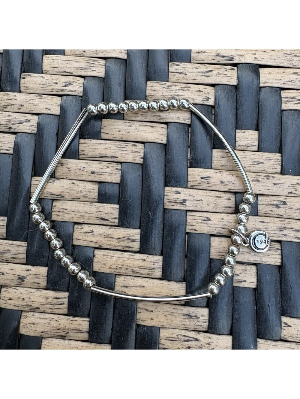 Seasonal Whispers Silver Tone Expandable Beaded Bangle Bracelet Dangle Charm